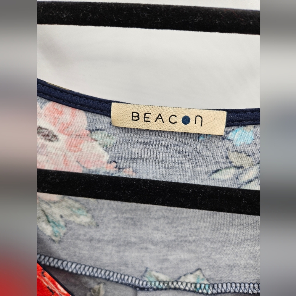 Beacon Women's Floral V-Neck Faux Wrap Blouse - Navy and Red  Size L - Picture 2 of 12